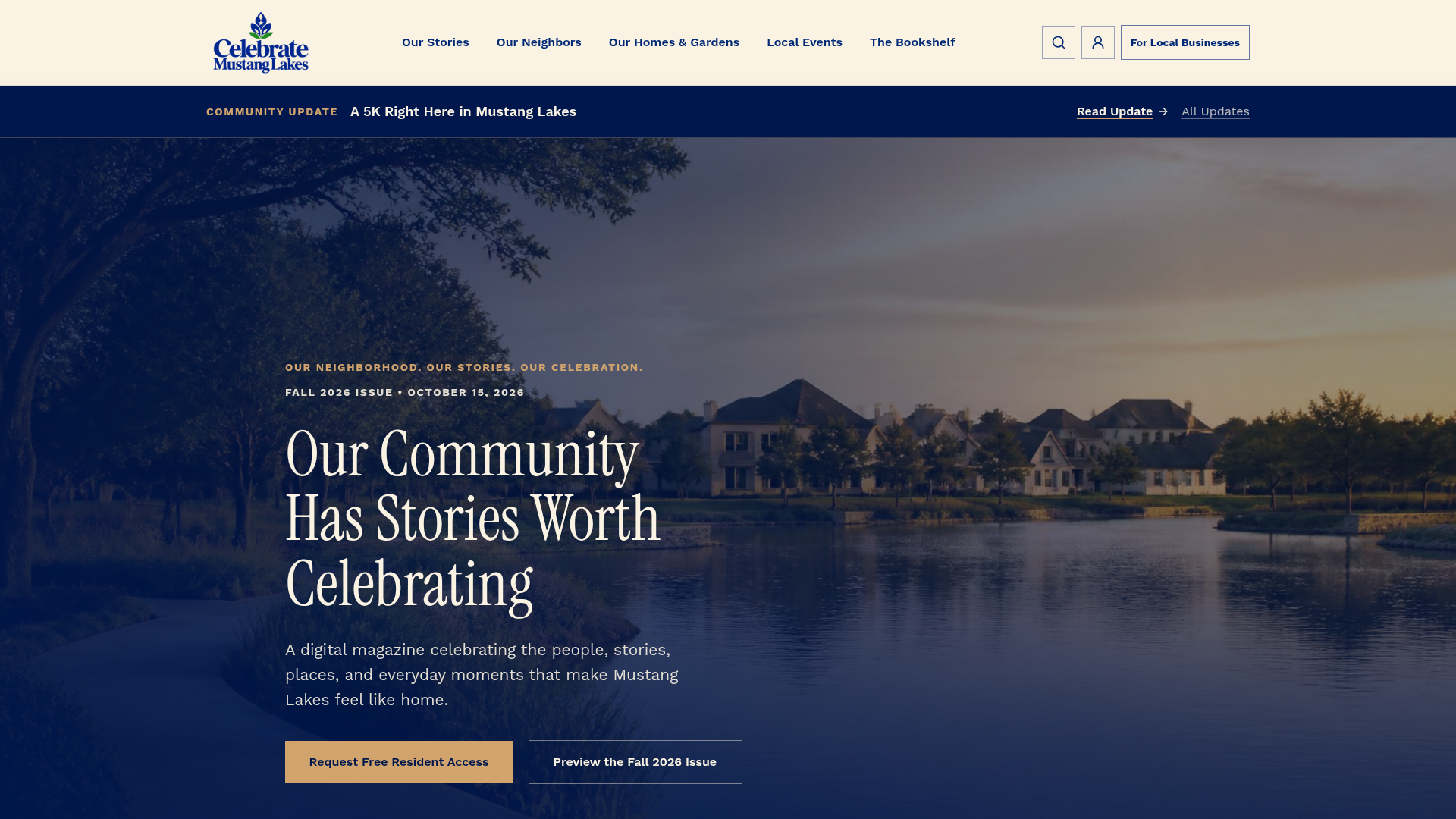 Preview of the Celebrate Mustang Lakes website homepage